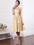 A-Line/Princess Halter Sleeveless Pleats Short Taffeta Bridesmaid Dresses TPP0005709