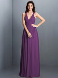 A-Line/Princess V-neck Pleats Sleeveless Long Chiffon Bridesmaid Dresses TPP0003797