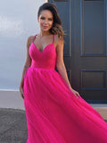 A-Line/Princess Tulle V-neck Ruched Sleeveless Sweep/Brush Train Dresses TPP0004756