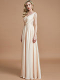 A-Line/Princess V-neck Sleeveless Ruched Floor-Length Silk like Satin Bridesmaid Dresses TPP0005430