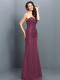 A-Line/Princess Sweetheart Lace Sleeveless Long Satin Bridesmaid Dresses TPP0005630