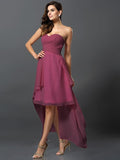 A-Line/Princess Sweetheart Pleats Sleeveless High Low Chiffon Bridesmaid Dresses TPP0005031