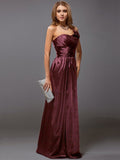 Sheath/Column One-Shoulder Sleeveless Ruffles Long Satin Bridesmaid Dresses TPP0005611