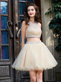 A-Line/Princess Scoop Net Sleeveless Beading Short/Mini Two Piece Homecoming Dresses TPP0008556