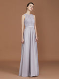 A-Line/Princess Scoop Lace Floor-Length Ruched Chiffon Bridesmaid Dress TPP0005643