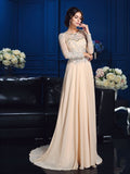 A-Line/Princess Scoop Beading Long Sleeves Long Chiffon Mother of the Bride Dresses TPP0007085