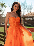 A-Line/Princess Tulle Applique Sweetheart Sleeveless Floor-Length Dresses TPP0001392