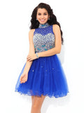 A-Line/Princess High Neck Beading Sleeveless Short Net Cocktail Dresses TPP0008463