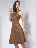 A-Line/Princess Scoop Sleeveless Pleats Short Elastic Woven Satin Bridesmaid Dresses TPP0005103