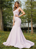 Trumpet/Mermaid Stretch Crepe Ruched V-neck Sleeveless Sweep/Brush Train Bridesmaid Dresses TPP0004993