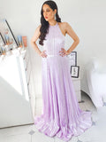 A-Line/Princess Sweep/Brush Train Halter Silk like Satin Sleeveless Ruched Dresses TPP0004784