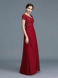 A-Line/Princess V-neck Short Sleeves Ruffles Chiffon Floor-Length Mother of the Bride Dresses TPP0007213