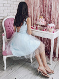 A-Line/Princess V-neck Beading Tulle Sleeveless Short/Mini Homecoming Dresses TPP0004776