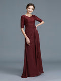 A-Line/Princess V-neck 1/2 Sleeves Ruffles Chiffon Floor-Length Mother of the Bride Dresses TPP0007046