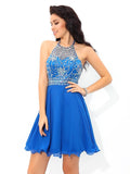 A-Line/Princess Halter Sleeveless Beading Short Chiffon Cocktail Dresses TPP0008654