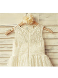 A-line/Princess Scoop Sleeveless Ruffles Tea-Length Lace Flower Girl Dresses TPP0007616