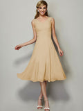 A-Line/Princess V-neck Sleeveless Pleats Short Chiffon Bridesmaid Dresses TPP0005087