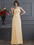 Sheath/Column One-Shoulder Sleeveless Pleats Long Chiffon Bridesmaid Dresses TPP0005791