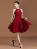 A-Line/Princess halter Sleeveless Knee-Length Chiffon Lace Bridesmaid Dress TPP0005509