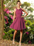 A-Line/Princess Scoop Hand-Made Flower Sleeveless Short Chiffon Bridesmaid Dresses TPP0005194