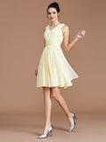 A-Line/Princess V-neck Sleeveless Sash/Ribbon/Belt Short/Mini Chiffon Bridesmaid Dresses TPP0005048