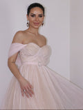 A-Line/Princess Lace Ruched Off-the-Shoulder Sleeveless Tea-Length Homecoming Dresses TPP0004739