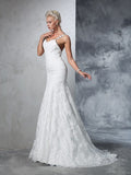 Trumpet/Mermaid Spaghetti Straps Lace Sleeveless Long Lace Wedding Dresses TPP0006854