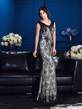 Sheath/Column V-neck Lace Sleeveless Long Satin Mother of the Bride Dresses TPP0007343