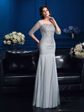 Sheath/Column Scoop Beading 3/4 Sleeves Long Net Mother of the Bride Dresses TPP0007137