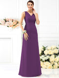 Sheath/Column V-neck Pleats Sleeveless Long Chiffon Bridesmaid Dresses TPP0005028