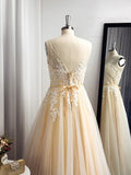 A-Line/Princess Tulle Applique Sleeveless Floor-Length Straps Dresses