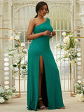 Sheath/Column Jersey Ruffles One-Shoulder Sleeveless Sweep/Brush Train Bridesmaid Dresses TPP0004992