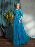 A-Line/Princess V-neck Applique 3/4 Sleeves Long Net Mother of the Bride Dresses TPP0007436