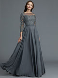 A-Line/Princess 3/4 Sleeves Bateau Floor-Length Chiffon Mother of the Bride Dresses TPP0007092