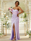 Sheath/Column Silk like Satin Ruched Sweetheart Sleeveless Sweep/Brush Train Bridesmaid Dresses TPP0005000