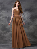 A-line/Princess Sweetheart Ruched Sleeveless Long Chiffon Bridesmaid Dresses TPP0005563