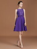 A-Line/Princess Lace Knee-Length Sleeveless Bateau Chiffon Bridesmaid Dresses TPP0005760