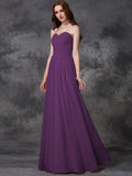 A-line/Princess Sleeveless Sweetheart Ruffles Long Chiffon Bridesmaid Dresses TPP0005741