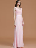 A-Line/Princess V-neck Sleeveless Floor-Length Ruched Chiffon Bridesmaid Dresses TPP0005284