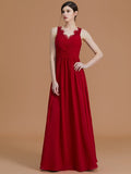 A-Line/Princess V-neck Sleeveless Floor-Length Ruffles Chiffon Bridesmaid Dresses TPP0005697