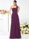 A-Line/Princess One-Shoulder Pleats Sleeveless Long Chiffon Bridesmaid Dresses TPP0005341