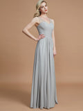 A-Line/Princess V-neck Chiffon Floor-Length Sleeveless Bridesmaid Dresses TPP0005466