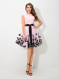 A-Line/Princess High Neck Bowknot Sleeveless Short Net Cocktail Dresses TPP0008283