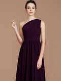 A-Line/Princess One-Shoulder Sleeveless Ruched Floor-Length Chiffon Bridesmaid Dresses TPP0005235