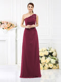 Sheath/Column One-Shoulder Sleeveless Long Satin Bridesmaid Dresses TPP0005457