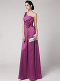 Sheath/Column One-Shoulder Sleeveless Pleats Hand-Made Flower Long Elastic Woven Satin Bridesmaid Dresses TPP0005514