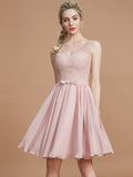 A-Line/Princess V-neck Sleeveless Lace Short/Mini Chiffon Bridesmaid Dresses TPP0005355