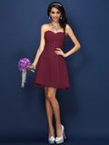 A-Line/Princess Sweetheart Lace Pleats Sleeveless Short Satin Bridesmaid Dresses TPP0005420