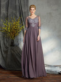 A-Line/Princess V-neck 1/2 Sleeves Long Chiffon Mother of the Bride Dresses TPP0007305