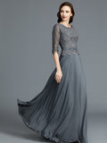 A-Line/Princess Scoop 1/2 Sleeves Chiffon Floor-Length Mother of the Bride Dresses TPP0007217